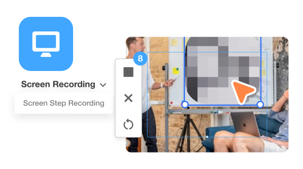 Employee recording a screen-and-webcam walkthrough in Visla with the training video blur tool available to protect sensitive data
